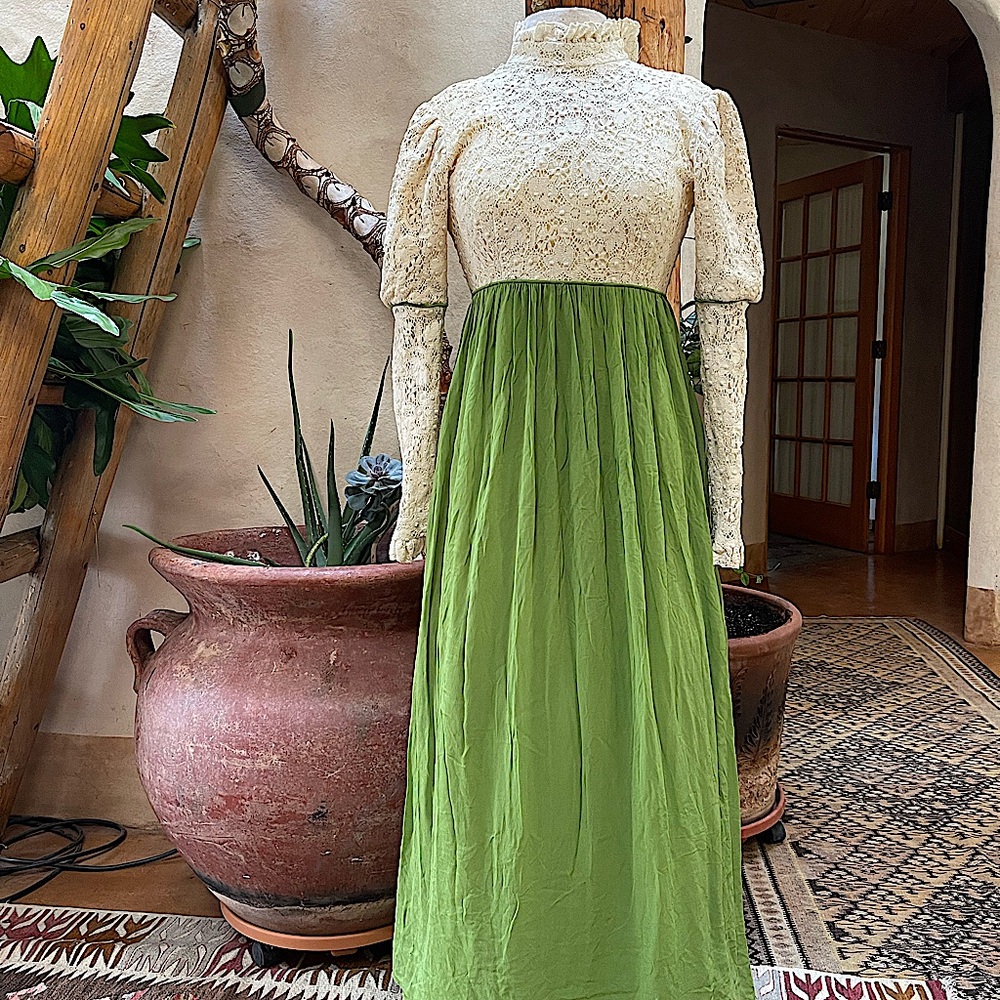 Lovely Long Bridgerton Style Ivory Crocheted Lace Maxi Dress Size S